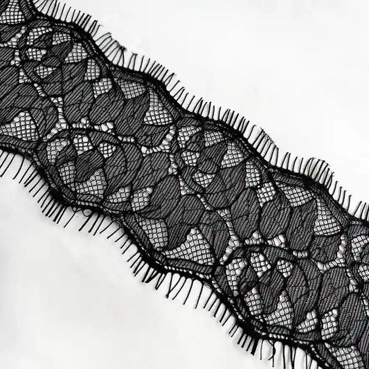 Ani Accessories Black Lace Trim Floral Lace for Lingerie & Dresses with Intricate Floral Design