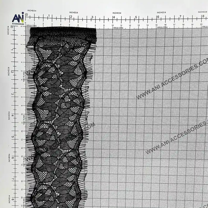 Ani Accessories Black Lace Trim Floral Lace for Lingerie & Dresses displayed on a grid background