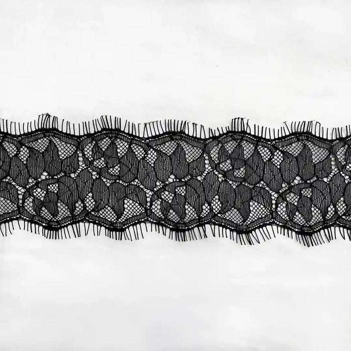 Ani Accessories Black Lace Trim Floral Lace for Lingerie & Dresses, featuring intricate floral patterns