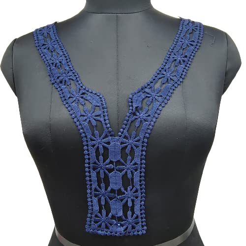 Navy floral embroidered ethnic neckline by Ani Accessories with elegant detailing for kurtis, suits and dresses