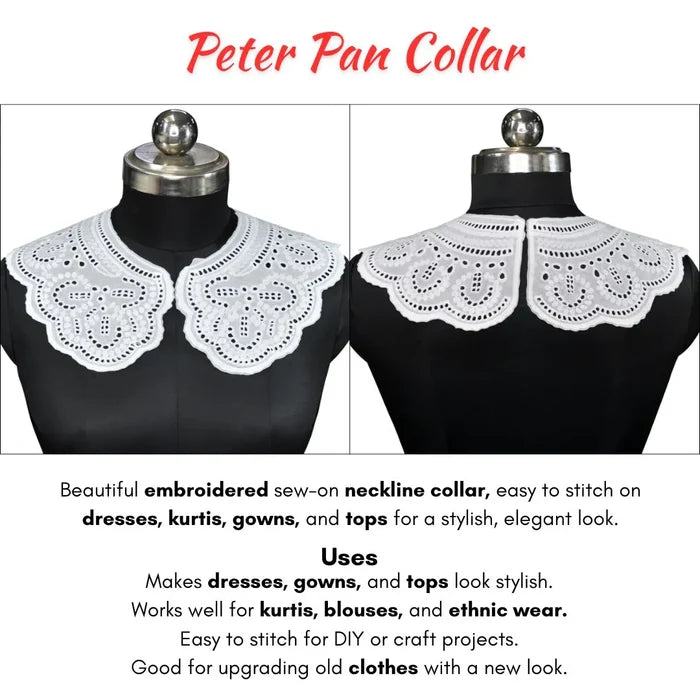 Classic Floral Guipure Peter Pan collar with bold lace blossoms and smooth curved edge detailing