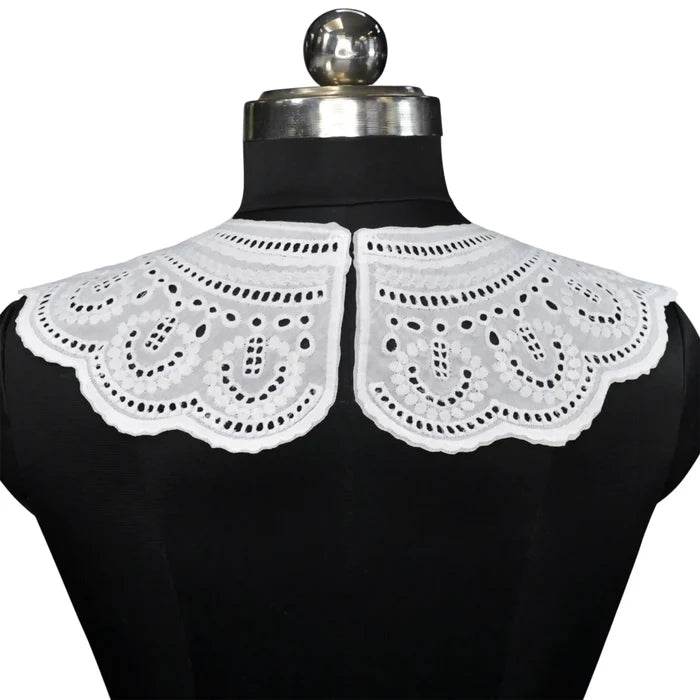 Feminine Floral Guipure Peter Pan collar adorned with intricate lacework and graceful rounded silhouette