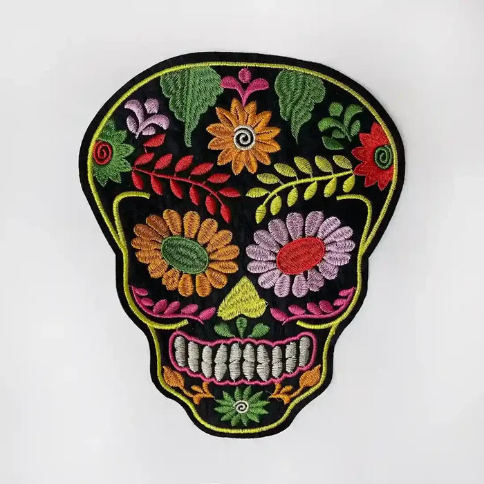 Floral Leafy Multicolor Skull Hot-Fix Patch
