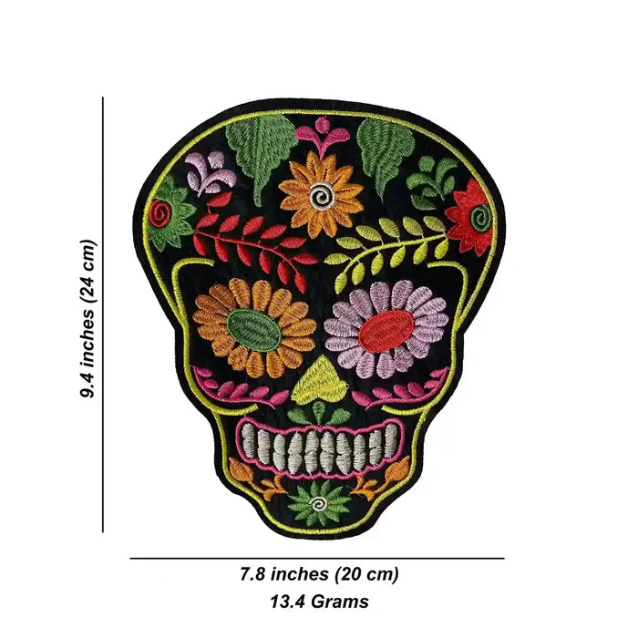 Floral Leafy Multicolor Skull Hot-Fix Patch