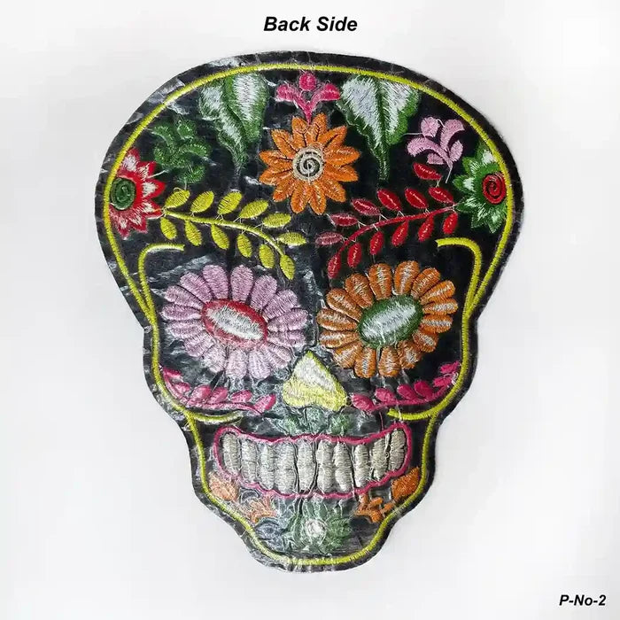 Floral Leafy Multicolor Skull Hot-Fix Patch