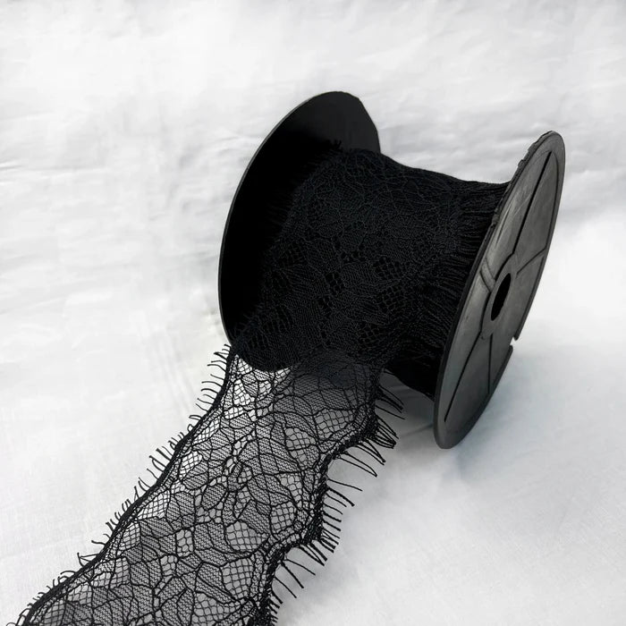 Floral Mesh Black Eyelash Lace