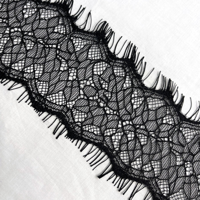 Floral Mesh Black Eyelash Lace