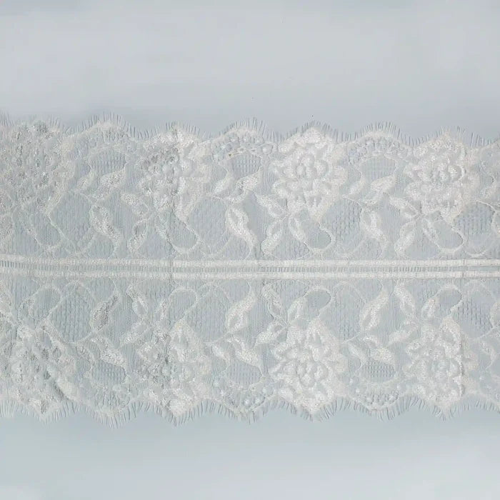 Lace Floral Motif Eyelash Lace Trim for Sewing & Fashion by Ani Accessories in delicate white design
