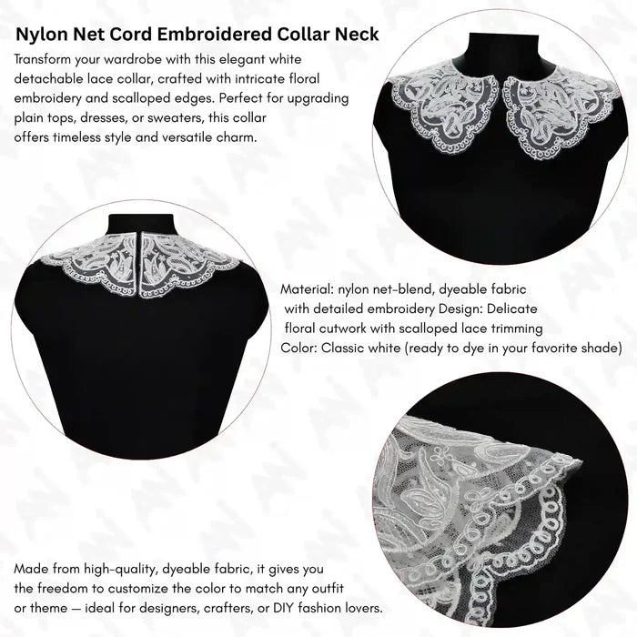 Floral embroidered neck collar applique with fine lace detailing for dress, kurti, blouse and costume decoration