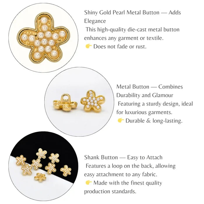 Floral Pearl Metal Buttons | 12mm(20L)