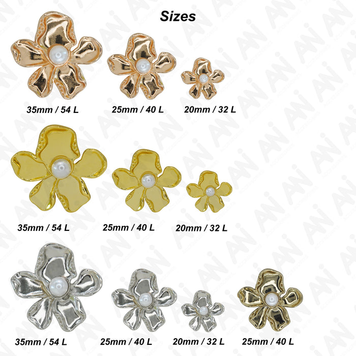 Floral Pearl Metal Buttons | 20mm(32L), 25mm(40L) & 35mm(54L)