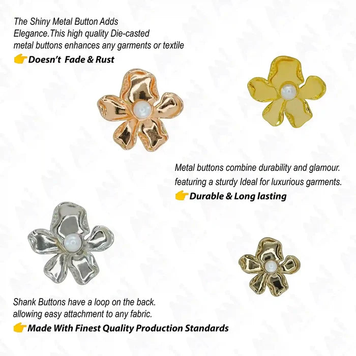 Floral Pearl Metal Buttons | 20mm(32L), 25mm(40L) & 35mm(54L)