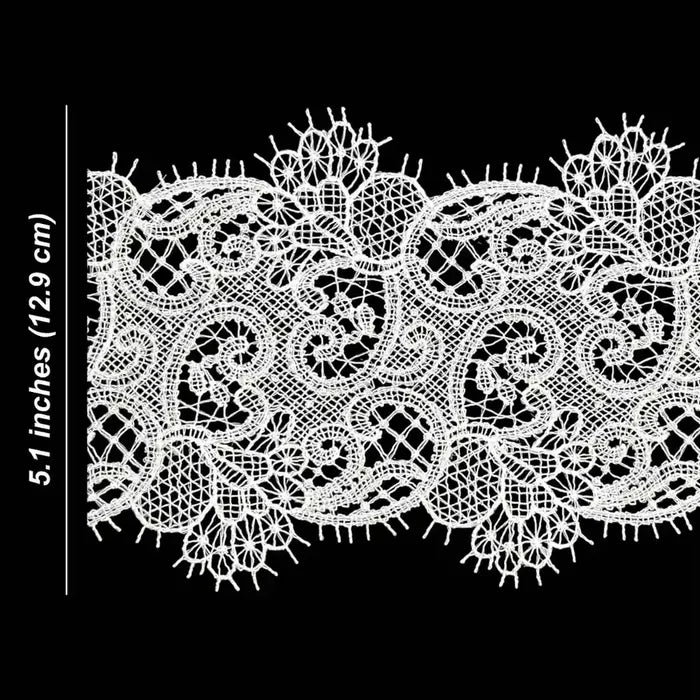 Floral Scroll Embroidered Net Lace | Width 12.9cm (5.1 inches) 129mm | SKU-FML-4