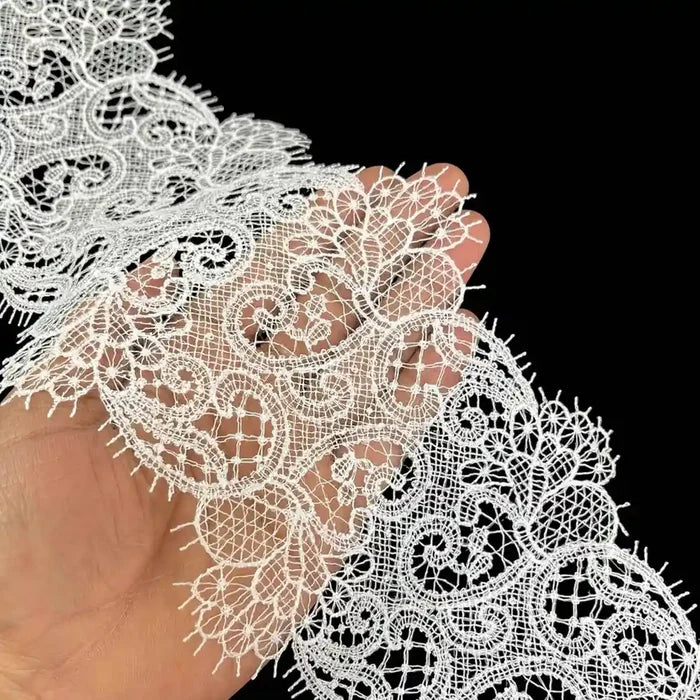 Floral Scroll Embroidered Net Lace | Width 12.9cm (5.1 inches) 129mm | SKU-FML-4