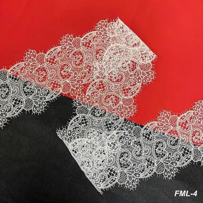 Floral Scroll Embroidered Net Lace | Width 12.9cm (5.1 inches) 129mm | SKU-FML-4