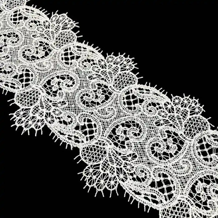 Floral Scroll Embroidered Net Lace | Width 12.9cm (5.1 inches) 129mm | SKU-FML-4