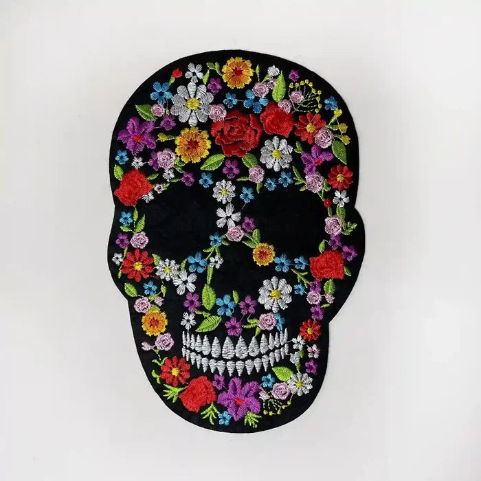 Floral Silhouette Sugar Skull Hot-Fix Patch