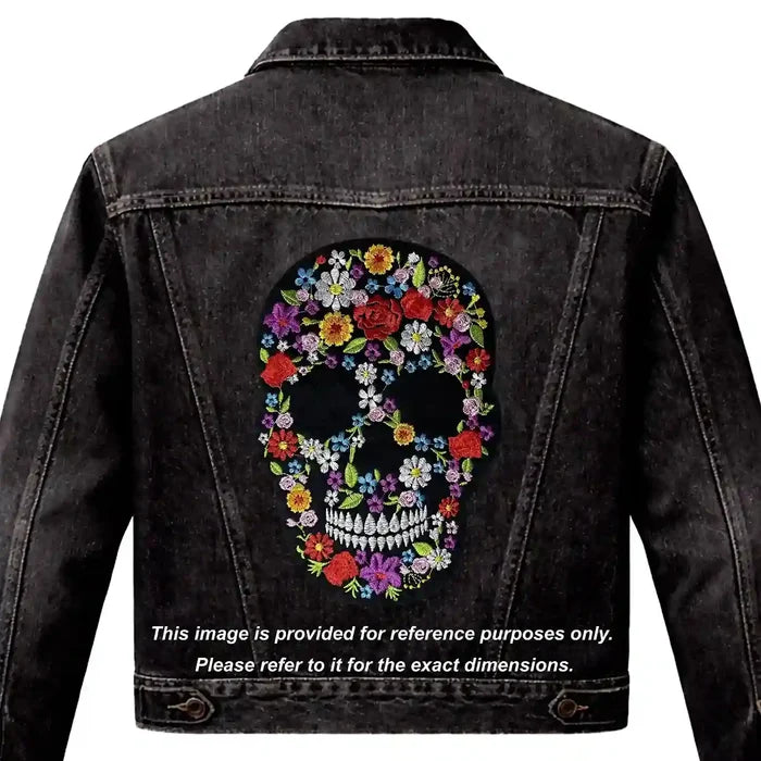Floral Silhouette Sugar Skull Hot-Fix Patch