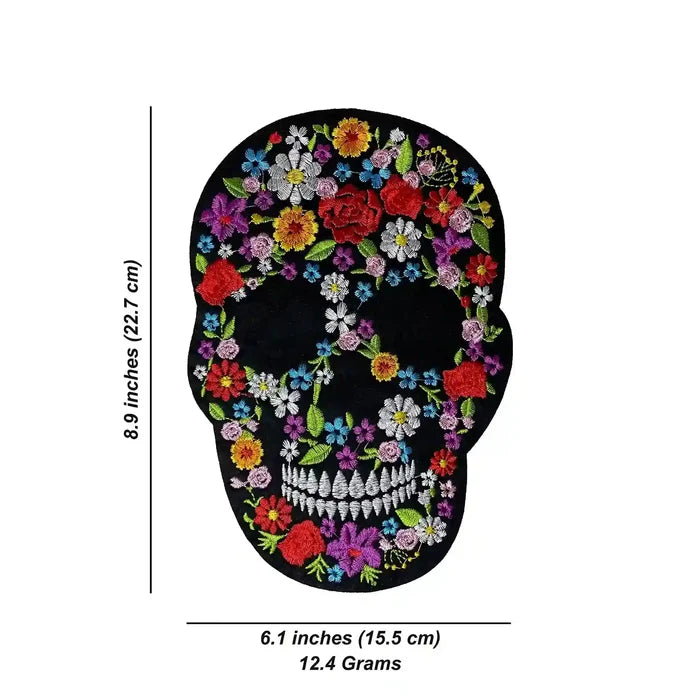 Floral Silhouette Sugar Skull Hot-Fix Patch