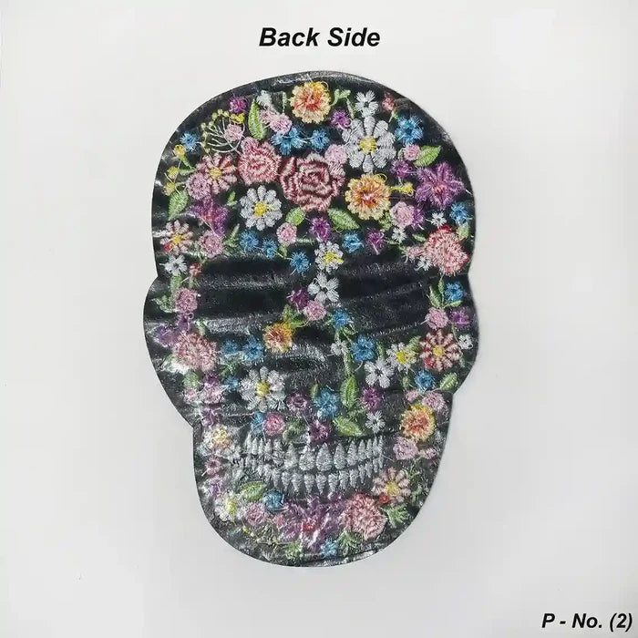 Floral Silhouette Sugar Skull Hot-Fix Patch