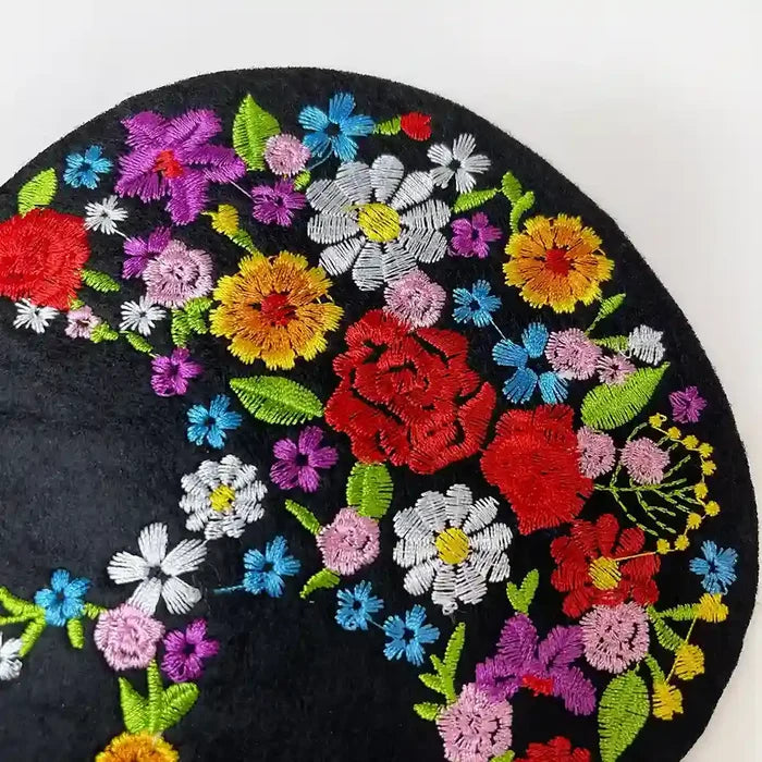 Floral Silhouette Sugar Skull Hot-Fix Patch