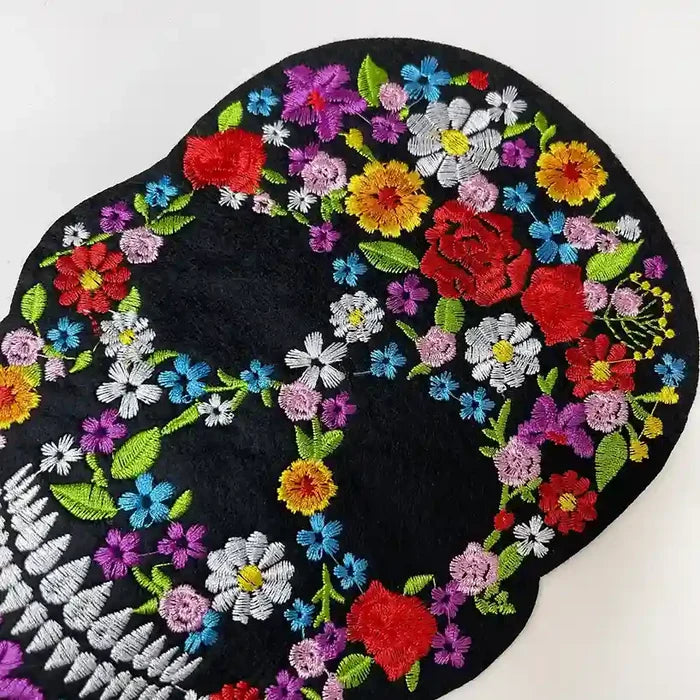 Floral Silhouette Sugar Skull Hot-Fix Patch