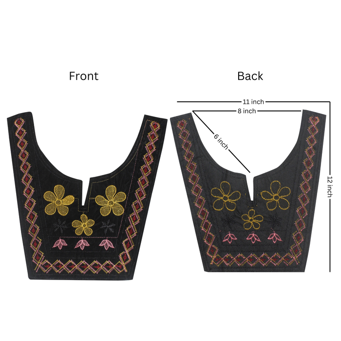 Premium floral style embroidered ethnic neckline by Ani Accessories with detailed flower patterns and refined artisan finish
