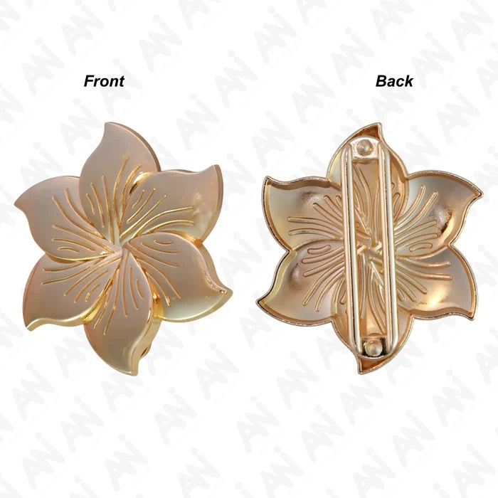 Ani Accessories Floral Style Metal Shiny gold Buckle front and back side of the buckle in the white background.