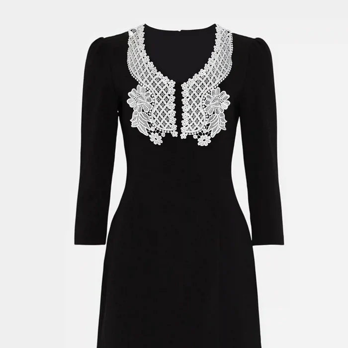 V round floral design neckline by Ani Accessories styled on women’s dress