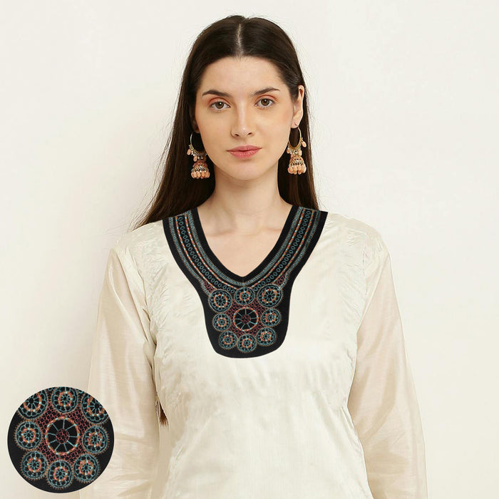 Floral V Shape Empire Neckline Yoke