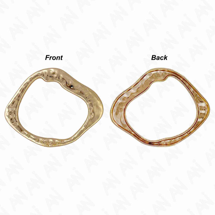 Ani Accessories Flowing Loop Shape Golden Metal Buckle Front and backside of the buckle in a white Dress.