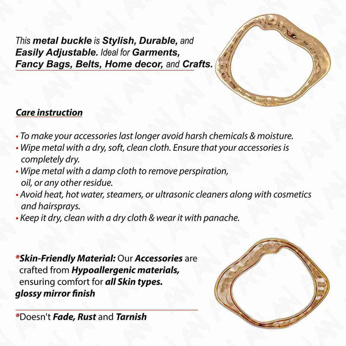 Ani Accessories Flowing Loop Shape Golden Metal Buckle font and  back image with text of care instruction of buckles.