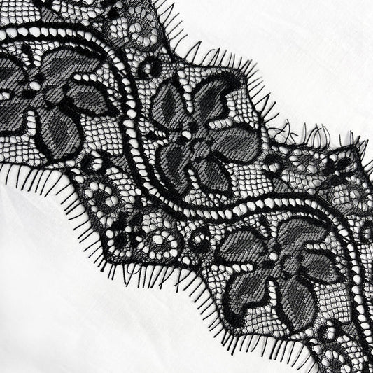 Ani Accessories Black Lace Trim Floral Lace for Lingerie & Dresses featuring intricate floral designs