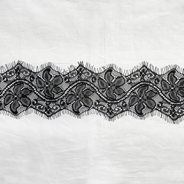 Ani Accessories Black Lace Trim Floral Lace for Lingerie & Dresses with intricate floral pattern and scalloped edges