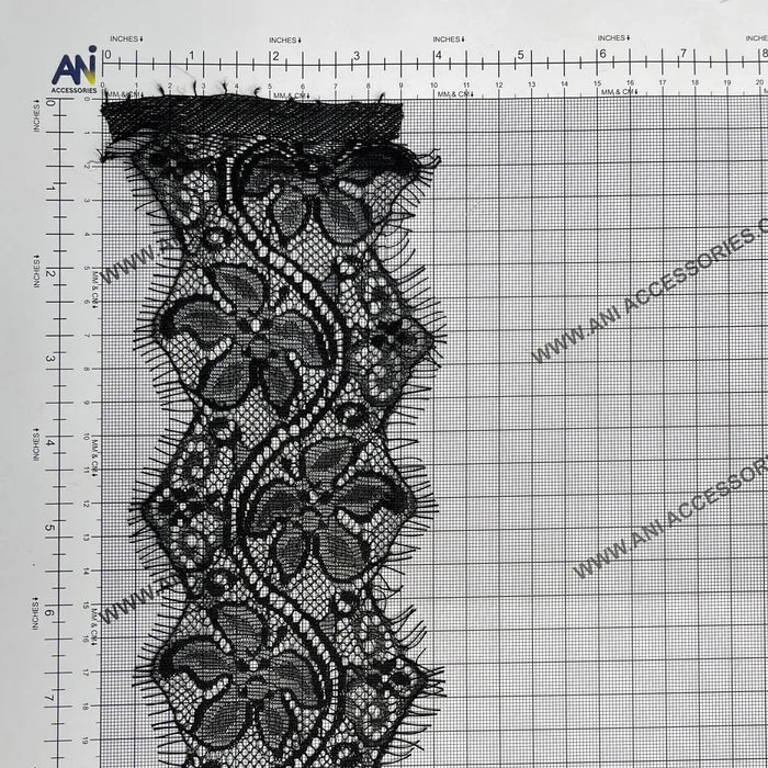 Ani Accessories Black Lace Trim Floral Lace for Lingerie & Dresses in intricate floral design