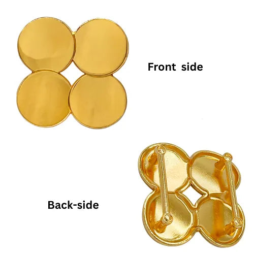 Ani Accessories Four Circle yellow gold Metal Buckle front and back zooming image of the  buckle in the white background.