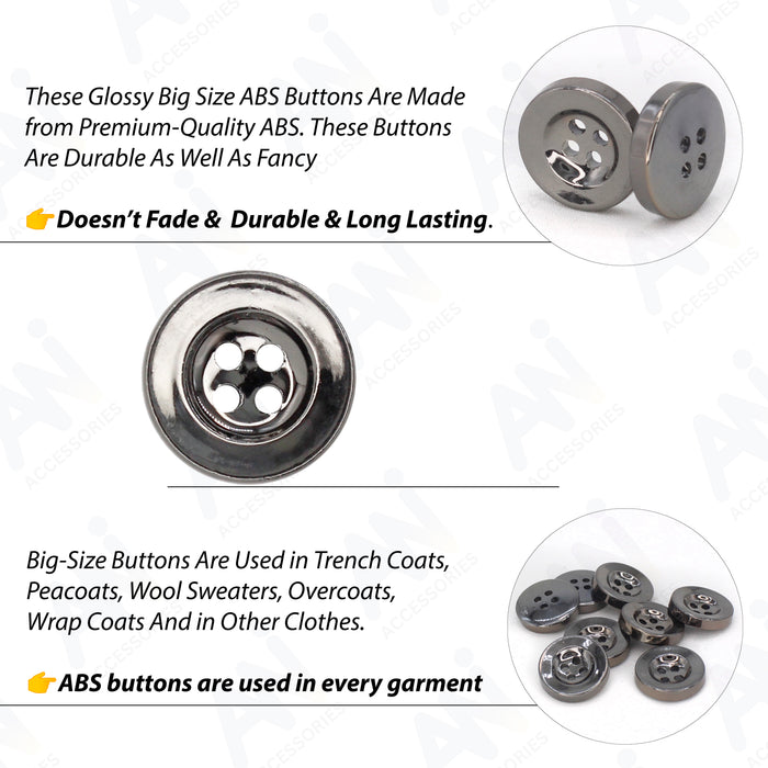 Four Hole Silver ABS Plastic Buttons | 25.5mm (40L)