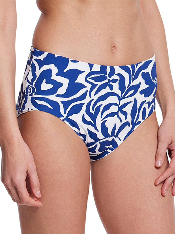 French Brief Swimsuit Bottom Poolside blue floral print - Side Angle On Model | Hanky Panky