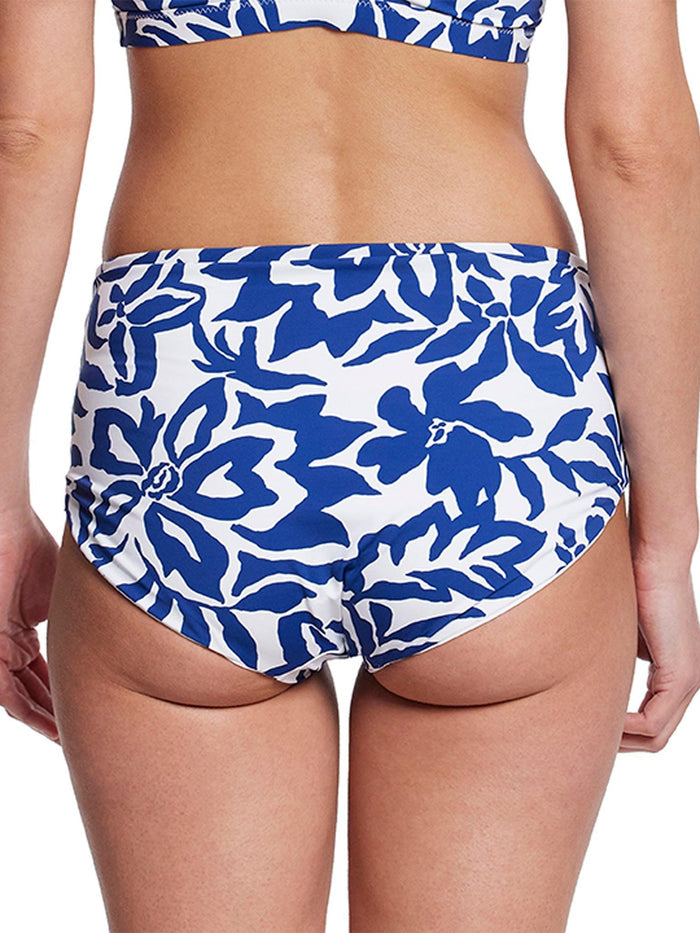 French Brief Swimsuit Bottom Poolside blue floral print - Back View with Matching Top On Model | Hanky Panky