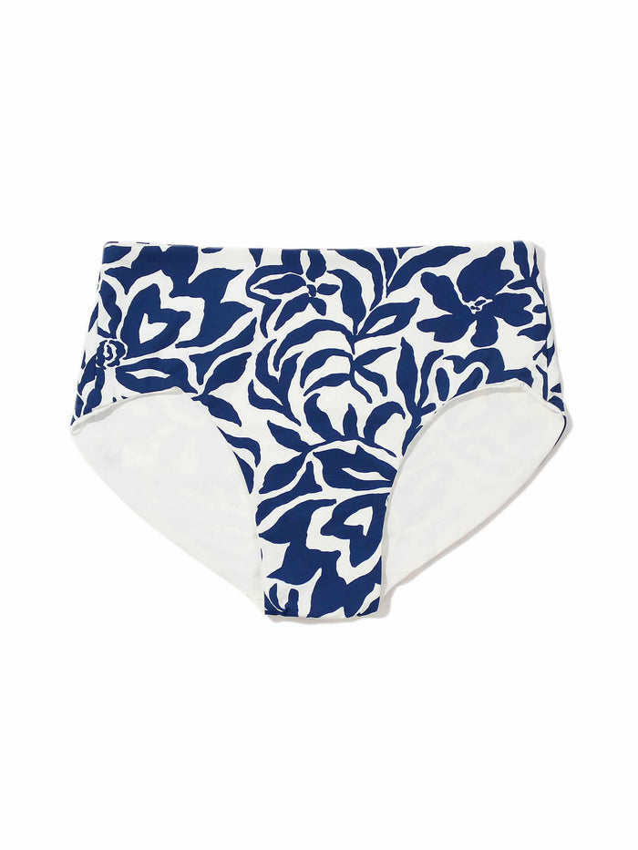 French Brief Swimsuit Bottom Poolside blue floral print - Flat Lay Product View | Hanky Panky