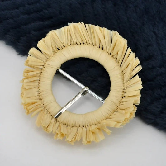 Ani Accessories fringed handmade raffia buckle straw woven fringe buckle for belts bags boho DIY craft decor