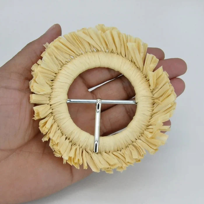 Ani Accessories fringed raffia buckle handmade straw woven buckle with fringe for belts bags DIY craft