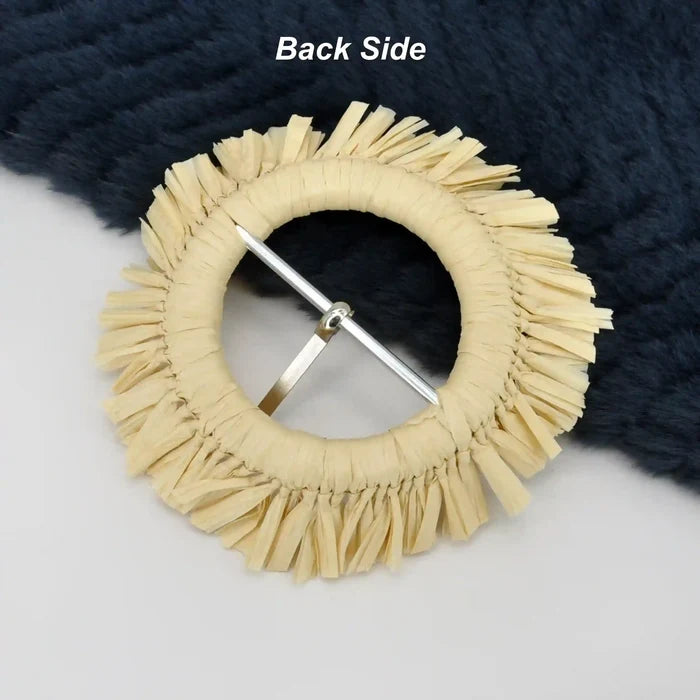 Ani Accessories fringed handmade raffia buckle boho straw woven buckle with fringe for belts bags DIY craft