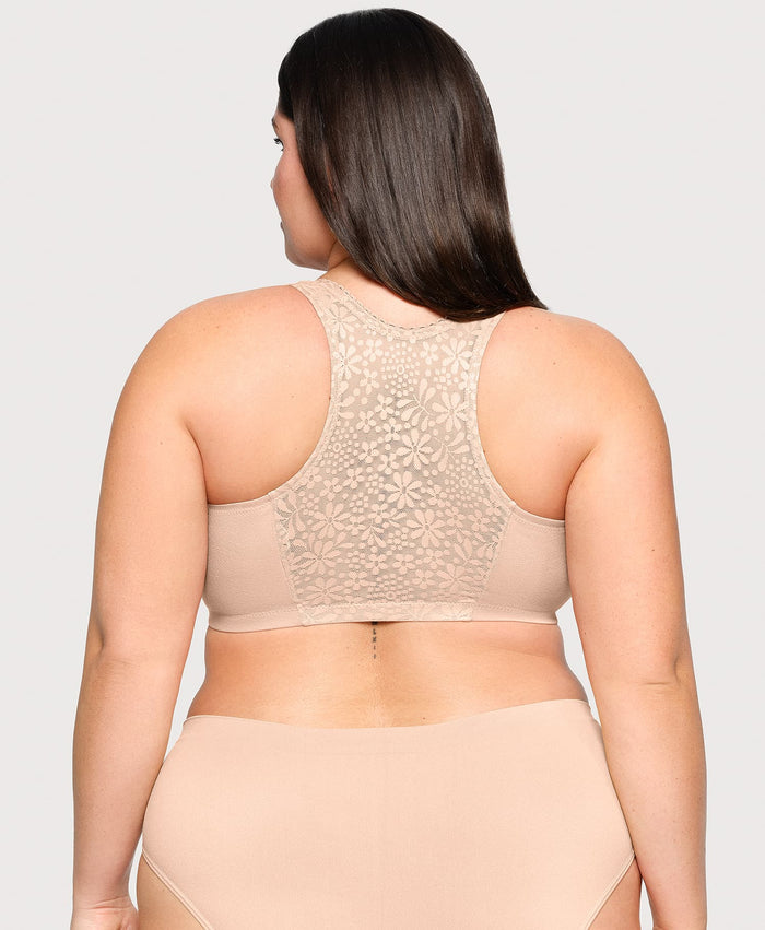 Front-Closure Cotton T-Back Comfort Bra Cafe