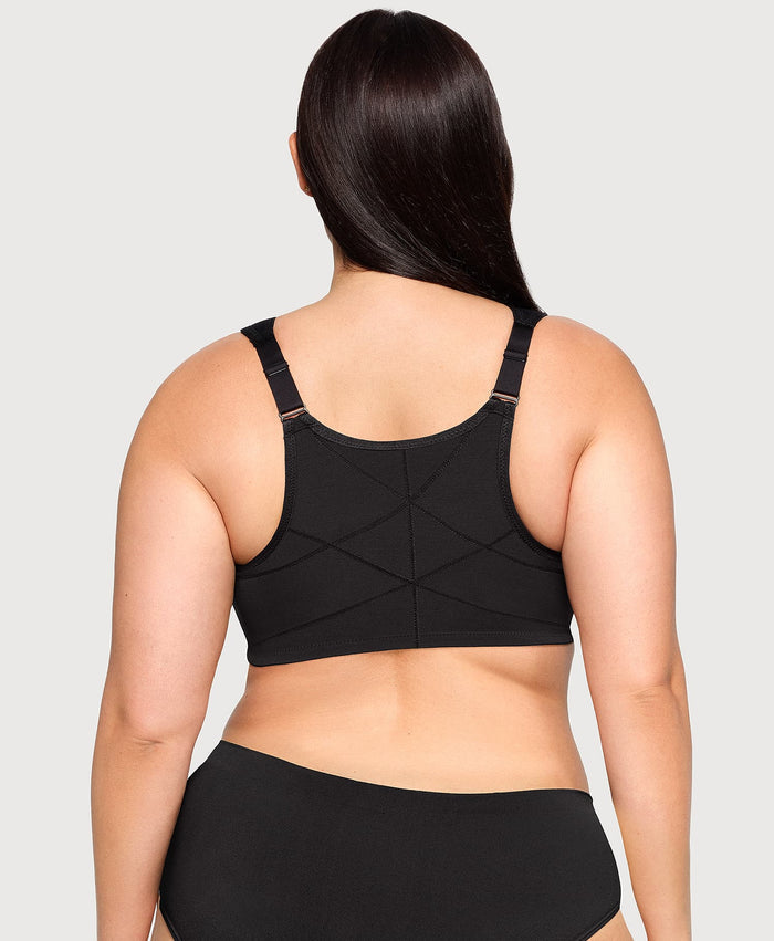 Front-Closure Posture Back WonderWire Lace Bra Black
