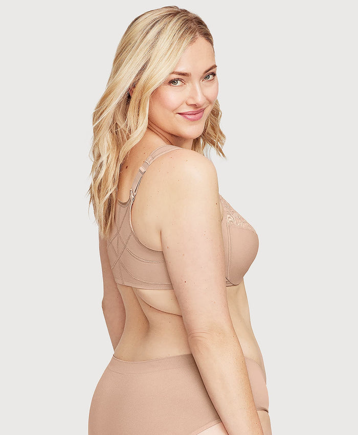 Front-Closure Posture Back WonderWire Lace Bra Cafe
