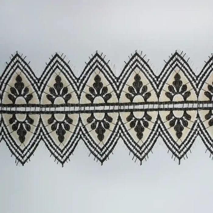 Geometric Motif Gold & Black Eyelash lace
