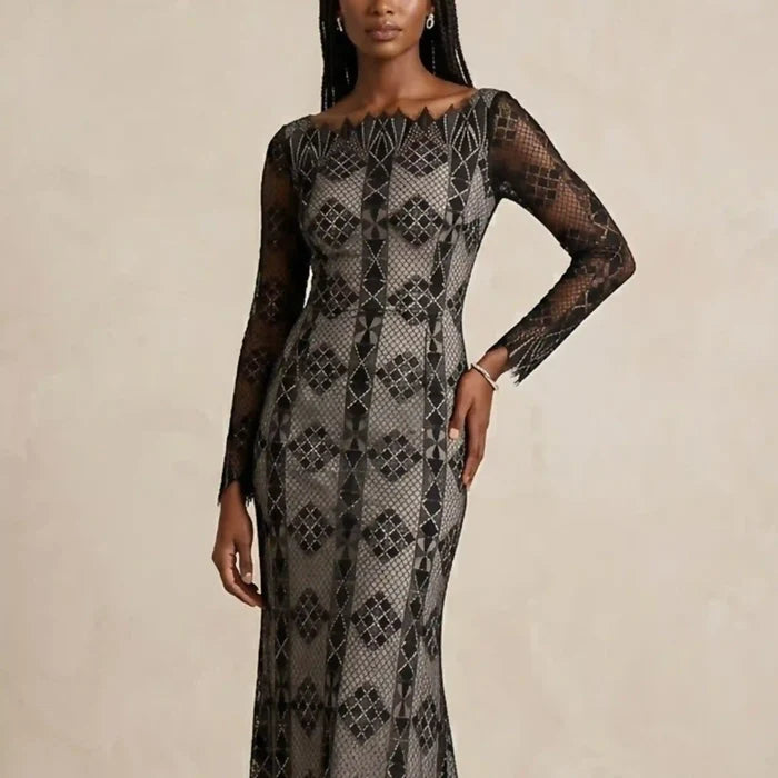 Net lace fabric geometric pattern 58 inch width by Ani Accessories for dresses and couture use