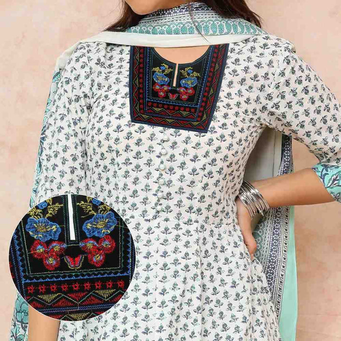 Stylish Geometric Symphony ethnic neckline by Ani Accessories displaying symmetrical embroidery and modern ethnic craftsmanship