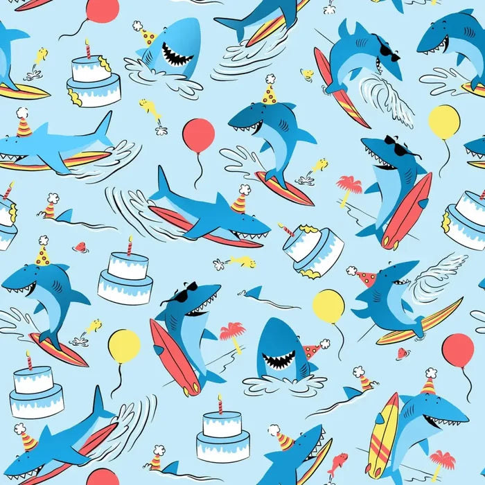 Gift Wrap - Surfing Sharks - Recycled Fiber - Jewelry Roll